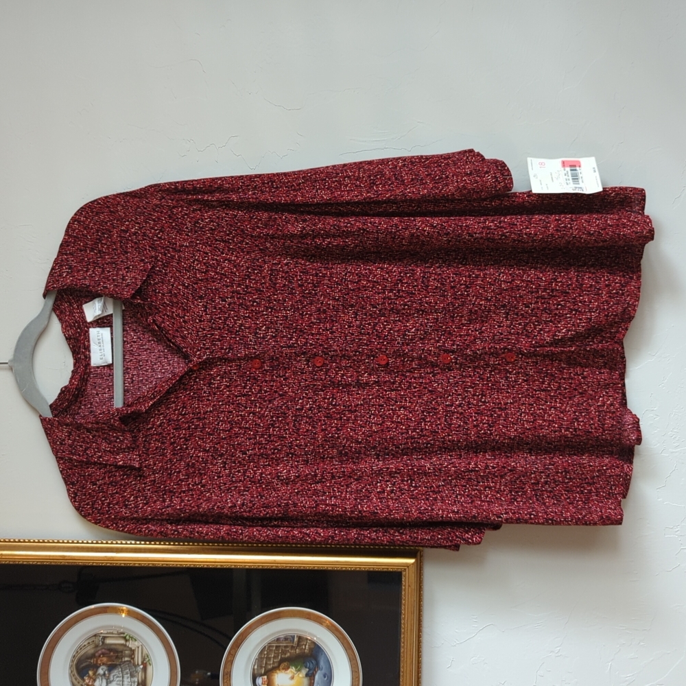 ELISABETH By Liz Claiborne Maroon 3/4 Sleeve Size 18 Collared Button Front